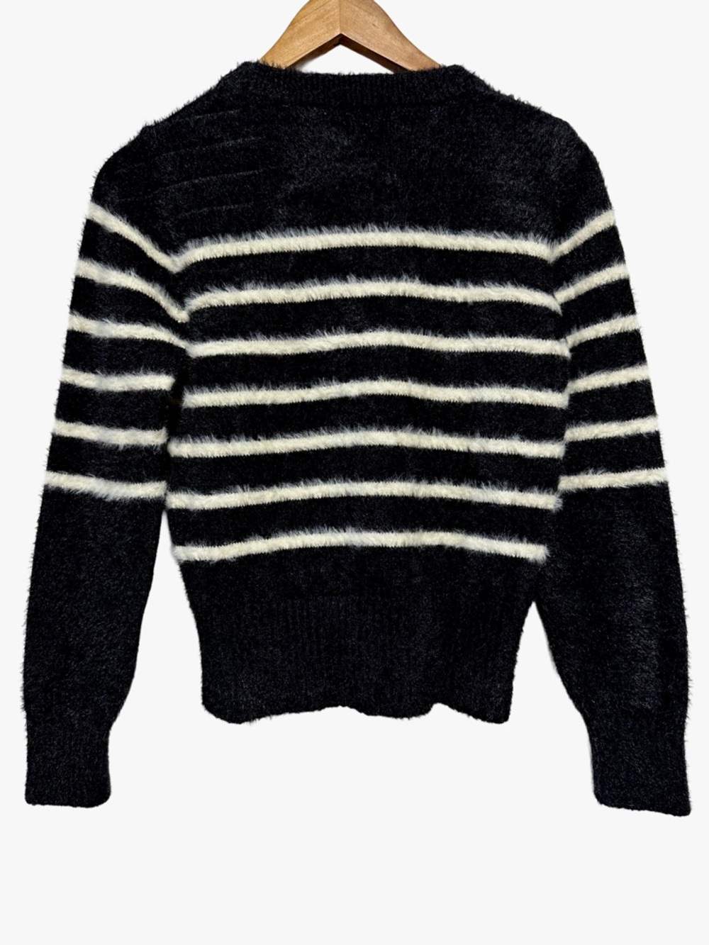 Old Navy Black Cream Striped Eyelash Knit Cropped Fuzzy Sweater S